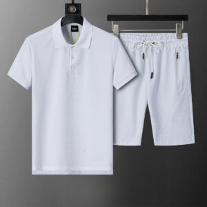 BOSS 2025 Spring and Summer New Style Full Flocking Print Lapel Short Suit White