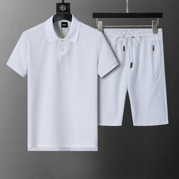BOSS 2025 Spring and Summer New Style Full Flocking Print Lapel Short Suit White