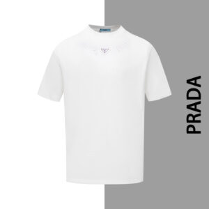 Prada burnt flower embroidery letter triangle iron label round neck short sleeve