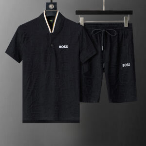 BOSS 2025 Spring and Summer New Jacquard Lapel Short Suit Black