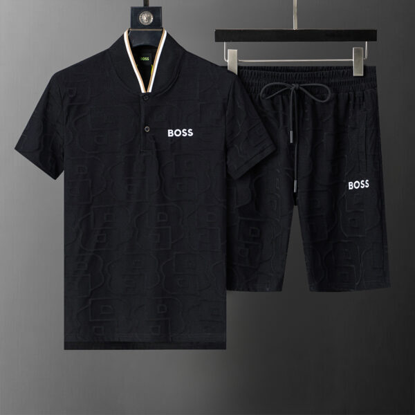 BOSS 2025 Spring and Summer New Jacquard Lapel Short Suit Black