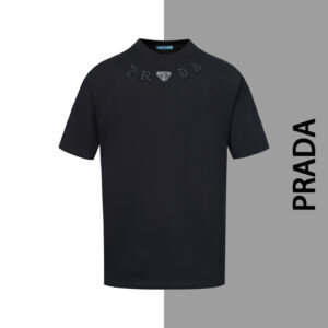 Prada burnt flower embroidery letter triangle iron label round neck short sleeve
