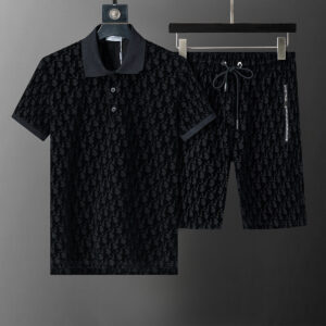 DIOR 2025 Spring and Summer New Style Full Flocking Print Lapel Short Suit BLACK