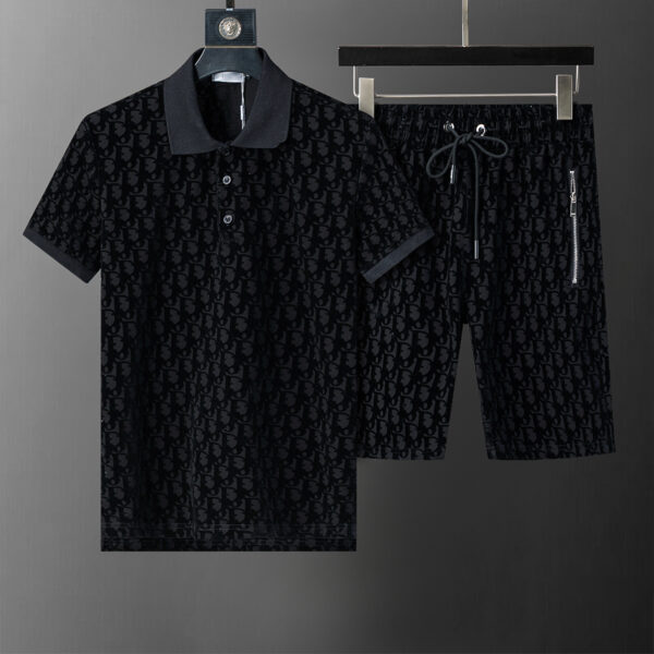 DIOR 2025 Spring and Summer New Style Full Flocking Print Lapel Short Suit BLACK