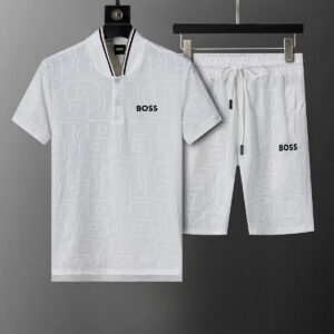 BOSS 2025 Spring and Summer New Jacquard Lapel Short Suit White
