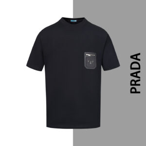 Prada leather label pocket round neck short sleeves