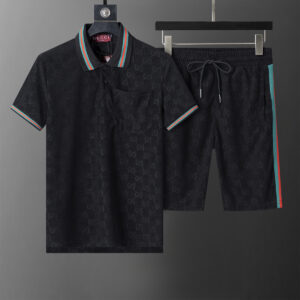GUCCI 2025 Spring and Summer New GG Towel Jacquard Lapel Short Suit  Black