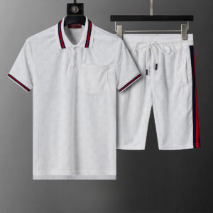 GUCCI 2025 Spring and Summer New GG Towel Jacquard Lapel Short Suit White