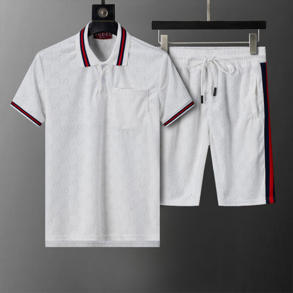 GUCCI 2025 Spring and Summer New GG Towel Jacquard Lapel Short Suit White