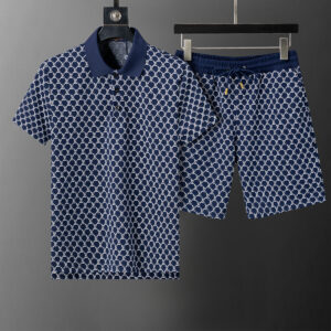 Louis Vuitton 2025 Spring and Summer New Jacquard Lapel Short Suit Royal Blue