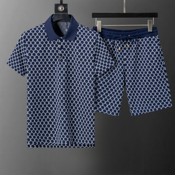 Louis Vuitton 2025 Spring and Summer New Jacquard Lapel Short Suit Royal Blue
