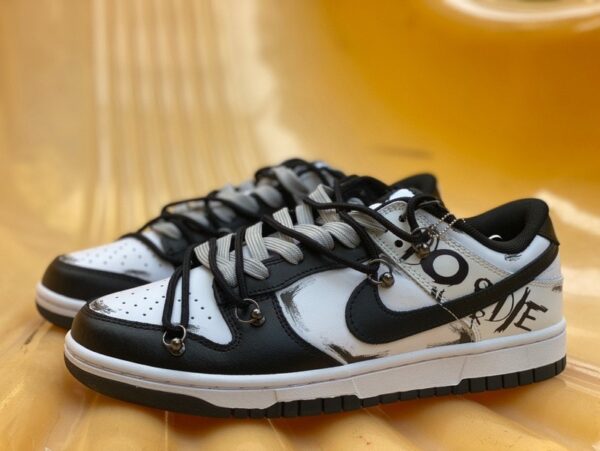Nike Dunk Low Retro "Black" Graffiti Deconstructed Casual Shoes - Image 6